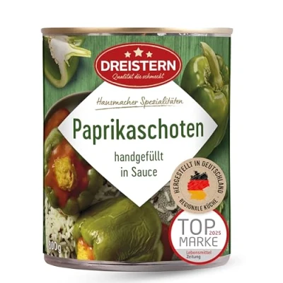 Abbildung von DREISTERN 2 Gefüllte grüne Paprikaschoten mit fein zerkleinerter Fleischfüllung in pikanter Sauce, 800 g (1er Pack)