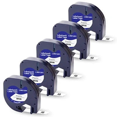 Abbildung von Labelwell 5x Kompatibel für Dynmo 91221 S0721660 91201 Kunststoff Schriftband Schwarz auf Weiß 12mm 0.47 200B LT 100H 100T Plus 110T QX 50 XR XM 2000 80 Beschriftungsgerät