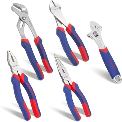 Abbildung von WORKPRO Zangen Set Haushalt Zangensatz Kombizange Spitzzange Seitenschneider Wasserpumpenzange Rollgabelschlüssel 5 teilige