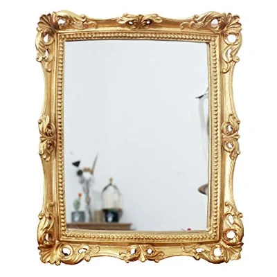 Abbildung von Funerom Dekorativer Spiegel im Vintage Stil, 27,9 x 24,1 cm, Wandmontage, Tisch Make up Spiegel, quadratisch, antikes Gold