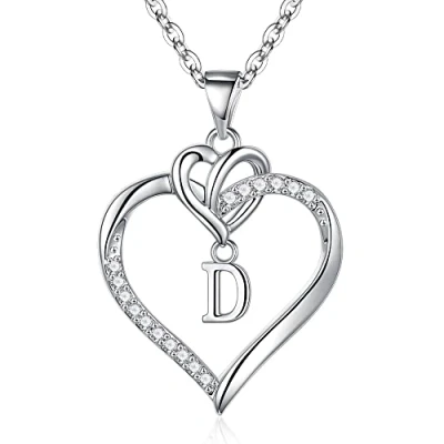 Abbildung von TINGN Halskette Damen Geschenke für Frauen, Silber Kette mit Buchstaben Herz Anhänger Mädchen Intiale D Schmuck Frauen