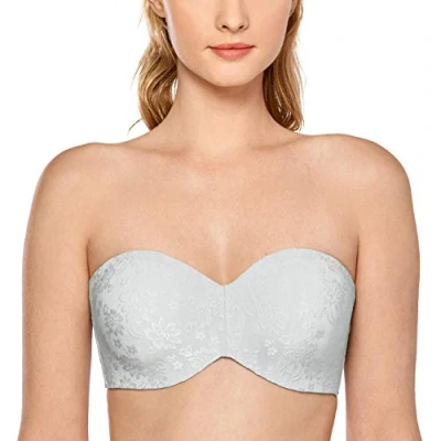Abbildung von DELIMIRA Damen Trägerloser BH Jacquard mit Bügel ohne Einlagen Große Größen French Grey 95D