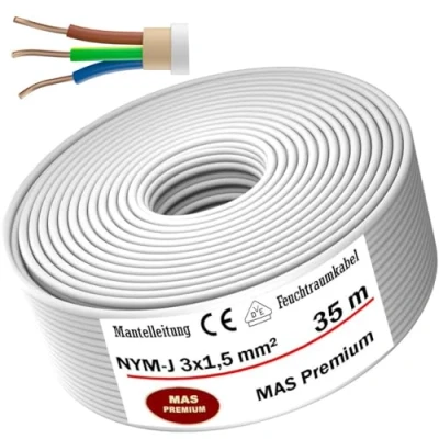 Abbildung von MAS Premium Feuchtraumkabel Stromkabel 5 200m Mantelleitung NYM J 3x1, 2,5 4 6 10 oder 5x1,5 16 Elektrokabel für feste Verlegung (NYM mm², 35m)