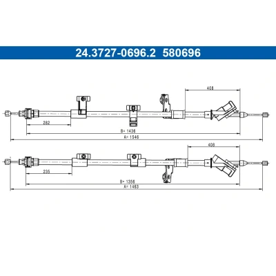 Abbildung von ATE 24.3727 0696.2 Handbremsseil 1546, 1463 FORD: Focus 3 Turnier, 3, Mk3 Kasten / Kombi
