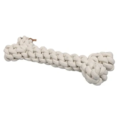 Abbildung von D&amp;D Home, Hundespielzeug mit Zahn und Rope Toy L 30 cm Beige, Spielzeug, 100% Baumwolle, trägt zu gesunden Zähnen Zahnfleisch, ideal zum Ziehen, Spielseil in Knochenform