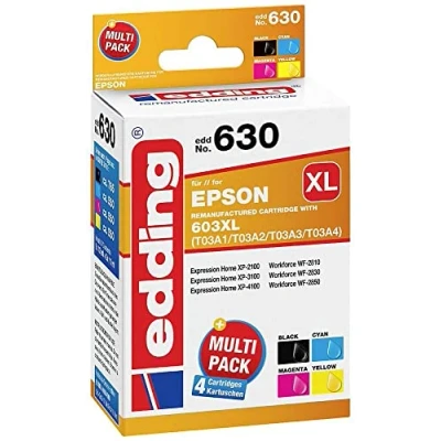 Abbildung von edding Druckerpatronen EDD 630 schwarz, cyan, magenta, gelb kompatibel zu EPSON 603XL Bk/C/M/Y , 4er Set