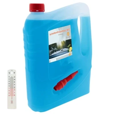 Abbildung von der kleine Handwerker Scheibenfrostschutz Konzentrat 5 Liter bis 30C Scheibenklar für Scheibenwaschanlagen Fächerdüsen geeignet mit Einfüllhilfe Auto + Gratis Wandthermometer