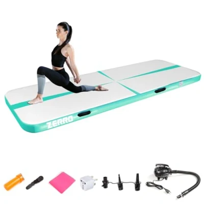 Abbildung von CCLIFE Air Tracking Matte Airtrack 3m Turnmatte Aufblasbar klappbar mit Elektrischer Luftpumpe Yogamatte Tumbling Matten Trainingsmatte 10cm Höhe Grün