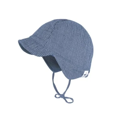 Abbildung von maximo GOTS Baby Schildmütze Musselinstoff, Bindeband, Futter, UV 50 39 altindigo weiß Streifen