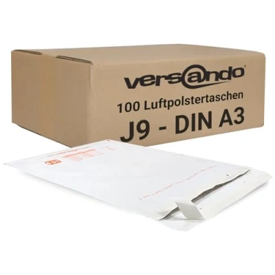 Abbildung von versando 100x I9/J9 Luftpolsterumschläge Innenmaß 300 x 445 mm Außenmaß 320 455 weiß für DIN A3