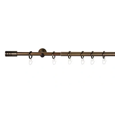 Abbildung von ondeco Gardinenstange ausziehbar 1 lauf, Vorhangstange Fenster Wandmontage, Endstück Rille Komplettgarnitur Teleskopstange 16/19 mm mit Ringen Bronziert 160 280 cm