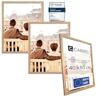 Abbildung von CABBEL Dreierpack (3 Stk.) Bilderrahmen 40x50 cm MDF Holz Rahmen in Eiche mit bruchsicherem Plexi Glas/Modern