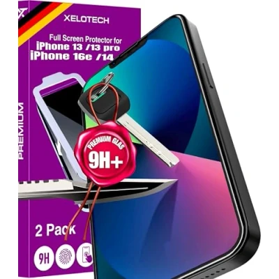 Abbildung von XeloTech 2x FULL Screen Schutzglas für iPhone 13/13 Pro (6.1) Kristallklares 9H Glas mit Turbo Schneller installation Premium Displayschutz schützt Komplett das Display