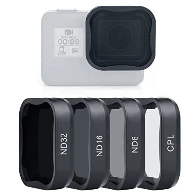 Abbildung von SOONSUN Objektivfilter CPL ND8 ND16 ND32 Filter für GoPro Hero 5 6 7 Schwarz, Neutraldichte und Zirkular Polarisationsfilter Set, Objektivschutz 5, 6, 7, schwarze Kamera, 4 Stück