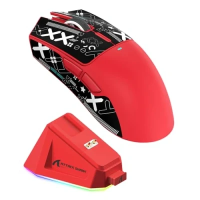 Abbildung von Attack Shark X11 Gaming Mouse mit Magnetic Charging Dock, PixArt PAW3311 Sensor, BT/2.4G Wireless/Wired with Grip Tape, 22000 DPI, Gamer Mice for Win11/Xbox/PS/Mac (Red)