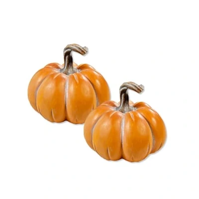 Abbildung von Polyresin Kürbis orange 16 x 14cm 2 Stück Tisch Deko Herbst wie echt Pumpkin Halloween Dekofigur