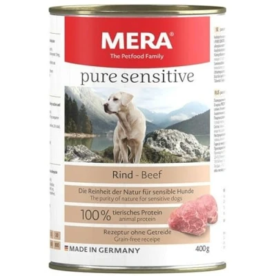 Abbildung von MERA Pure Sensitive Rind (6x400g), Hundefutter nass mit hohem Fleischanteil und getreidefrei, Nassfutter aus 100% tierischem Protein für Sensible Hunde, Single