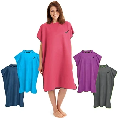 Abbildung von Fit Flip Surf Poncho Mikrofaser Umkleidehilfe Strand Badeponcho für Erwachsene Duschponcho schnelltrocknend Strandponcho Surfer Surfponchos Ultraleicht (Größe L, Koralle/Grau)