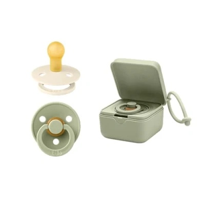 Abbildung von BIBS Schnullerbox Bundle Bunte Schnuller, Runder Naturkautschuk Sauger und Sterilisierbox Komplettes Set für Glückliche Babys, Größe 1 (0 6 Monate), Sage