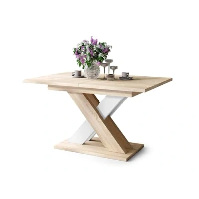 Abbildung von All4All Couchtisch Katris Wohnzimmertisch Kaffeetisch Tisch mit X Bein ausziehbar Esszimmertisch Coffee Table 140x90cm Sonoma Eiche + Weiß