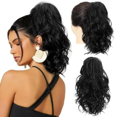 Abbildung von RPAEOY Klauen Clip Pferdeschwanz Verlängerung 35 CM Lange Lockige Wellige in Natürliche Synthetische Haarverlängerungen Haarteile Ponytail Extension für Damen Frauen (Schwarz)