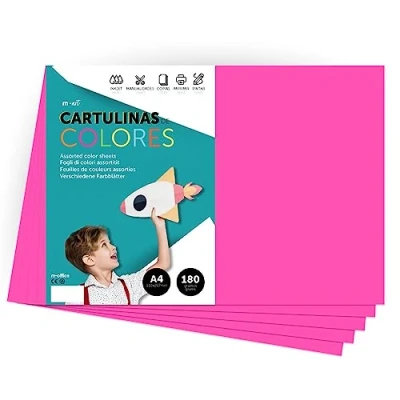 Abbildung von Farbkarton, A4 kräftige Farben, 180 g, für Bastelarbeiten, Drucken Sie Ihre Dokumente und kreativen Designs, Farbblätter, m office (50 Blätter, Fuchsia)