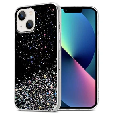 Abbildung von Cadorabo Hülle kompatibel mit Apple iPhone 14 Rundumschutz TPU Silikon Case Mädchen Glitzer Strass Design Slim Kratzfest Weiche Gummi Bling Schutzhülle für in Schwarz