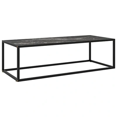 Abbildung von vidaXL Beistelltisch Couchtisch Kaffeetisch Wohnzimmertisch Sofatisch Teetisch Glastisch Tisch Schwarz mit Schwarzer Marmor Optik Glas 120x50x35cm