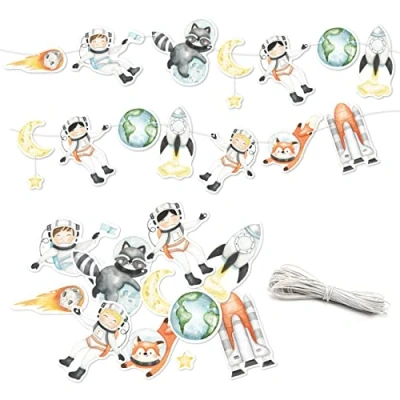 Abbildung von Papierdrachen Girlande Geburtstag Astronaut Deko für Kindergeburtstag 10 m Partygirlande Deine Feier Mädchen und Jungen Party Geburtstagsdeko Set 5