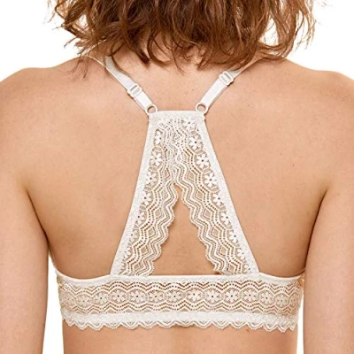 Abbildung von DOBREVA Damen Vorderverschluss Push Up BH mit Bügel Soft T Shirt Tiefen Ausschnitt BHS Neckholder Gepolsterter Elfenbein 85D