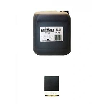 Abbildung von Original roter Wikinger Met Honigwein 10 Liter Kanister + Schiefer Glasuntersetzer eckig ca. 9,5 cm Durchmesser