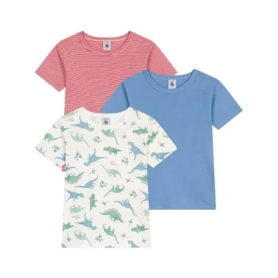 Abbildung von Petit Bateau KIDS TEE DINO 3 PACK Unterhemd/shirt für Kinder, Größe: 95, Marshmallow/multicolor/aloevera