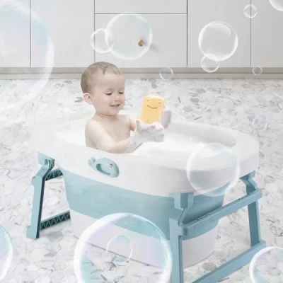 Abbildung von OHMG Baby Badewanne Faltbare Babybadewanne,mit Hocker Bathtub Babywanne Wanne Faltbar,Rutschfeste Tragbare Reisedusche Badebecken Duschwanne für Neugeborene Kleinkinder