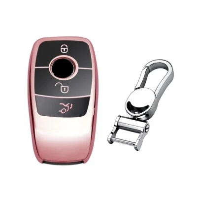 Abbildung von M.JVisun TPU Weich Autoschlüssel Fall für Mercedes Benz 2019 2022 A Klasse C G 2017 E 2018 2021 S Silikon Schlüssel Hülle Glänzend Rosa Metall Schlüsselbund