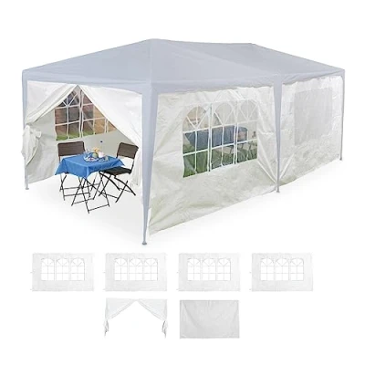 Abbildung von Relaxdays Seitenteile für Pavillon, 6er Set, 2x3m, wasserdicht, Fenster &amp; Tür, PE, Seitenwände mit Klettverschluss, weiß, 1 Stück