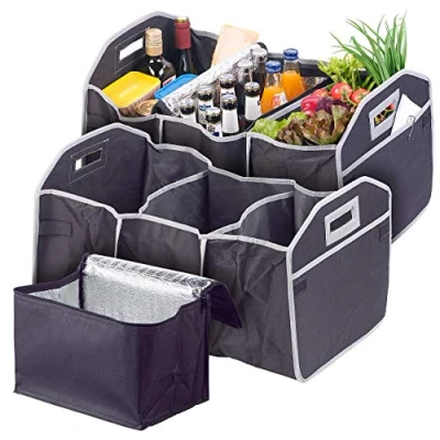 Abbildung von Lescars Kofferraum Tasche: 2er Set 2in1 Organizer mit 3 Fächern &amp; Kühltasche, faltbar (Auto für Auto Zubehör, Car)
