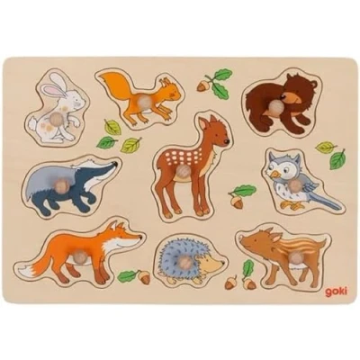 Abbildung von goki Steckpuzzle Waldtiere, 9 Puzzleteile, aus Holz, 30 x 21 cm, für Kinder ab 1 Jahr