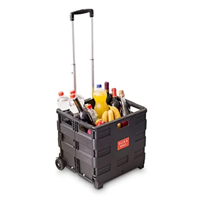 Abbildung von Relaxdays Einkaufstrolley, Klappbar, Einkaufsroller bis 35 kg, Verstellbarer Griff, Mit Rollen, HBT: ca. 100 x 42 37 cm, schwarz