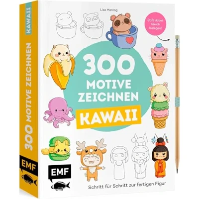 Abbildung von 300 Motive zeichnen Kawaii: Schritt für zum fertigen Motiv Stift dabei Gleich loslegen!