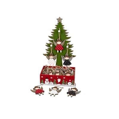 Abbildung von formano 6er Set Christbaumschmuck Christbaumanhänger Engel (6 TLG), Natürlicher Holz Baumschmuck, handbemalt 7,5 cm hoch Winter Deko