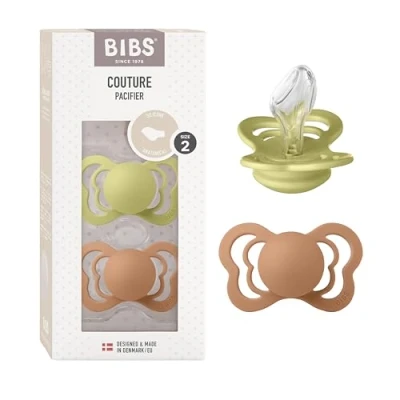 Abbildung von BIBS Couture Schnuller 2er Pack, BPA frei, Kiefergerechte Form. Silikon, Hergestellt in Dänemark. 6 18 Monate (2er Pack), Meadow/Earth
