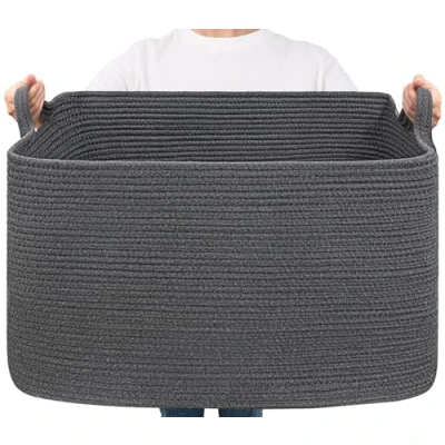 Abbildung von TIMEYARD Wäschekorb, Aufbewahrungskorb, 85 L Faltbarer Square Laundry Baskets, Geflochtener Korb, Wäschekorb Kinderzimmer, Aufbewahrungskorb Kinder für Spielzeug, Dunkelgrau
