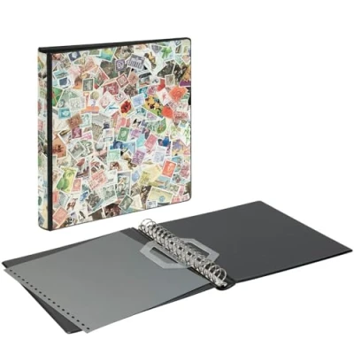 Abbildung von LINDNER Ringbinder im Briefmarken Design mit 18 Ring Mechanik, leer