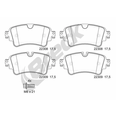 Abbildung von BRECK 22308 00 702 Bremsbelagsatz mit Anti Quietsch Blech, Bremssattelschrauben AUDI: A4 B9 Avant, Q7, Q5, VOLKSWAGEN: Touareg III