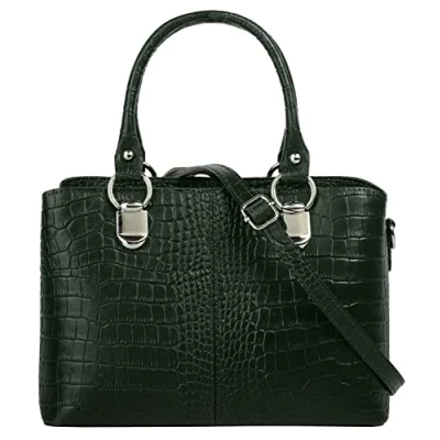 Abbildung von Cluty Umhängetasche echt Leder Damen Made in Italy, Kroko Optik Handtasche, Schultertasche, elegante Henkeltasche 021374