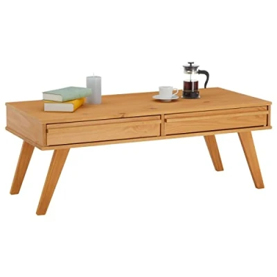 Abbildung von IDIMEX Couchtisch JONA, Beistell Sofa Tisch 2 Schubladen Kiefer massiv Skandi Look