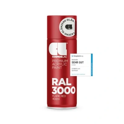 Abbildung von COSMOS LAC Sprühlack rot, glänzend Spraydosen Sprühfarbe DIY Lack Acryllack Spray Farbspray Sprühdose Lackspray Farbe für Kunststoff, Metall, uvm. (RAL 3000 feuerrot)