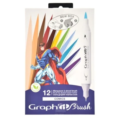 Abbildung von GRAPH&#039;IT Brush Set mit 12 Markern doppelter Spitze Comics Colors