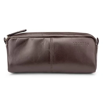 Abbildung von LEABAGS Leder Federmäppchen I Große Echtleder Federmappe Federtasche für Beruf Uni Schule Schlampermäppchen Stiftetui Stiftmappe Ledermäppchen Choco