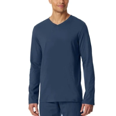 Abbildung von Schiesser Herren Schlafshirt Kurzarm V Ausschnitt Bio Baumwolle Mix + Relax Pyjamaoberteil, royal_182182, 52